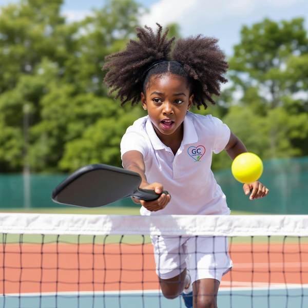 Young girl playing pickleball in Good Centre program